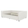 Wildon Home® Elexes Full Size Daybed w'Trundle, Upholstered Tufted Sofa Bed in White w'Button, Copper Nail Detail | Wayfair