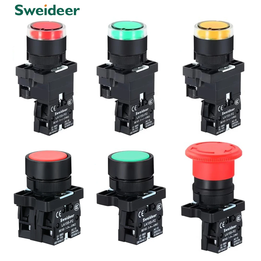 22mm Drucktastenschalter Momentaner Reset EIN AUS 12V/220V/48V/24V Schwarz NC NO Ein/Aus-Schalter für Elektrische Industrielle Schalttafeln Image