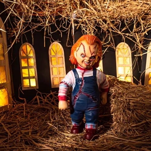 Chucky Puppe lebensgroße Neca Kinderspiel Kinderspiel 3 Pizza Gesicht Chucky 45cm Mega Scale Figur