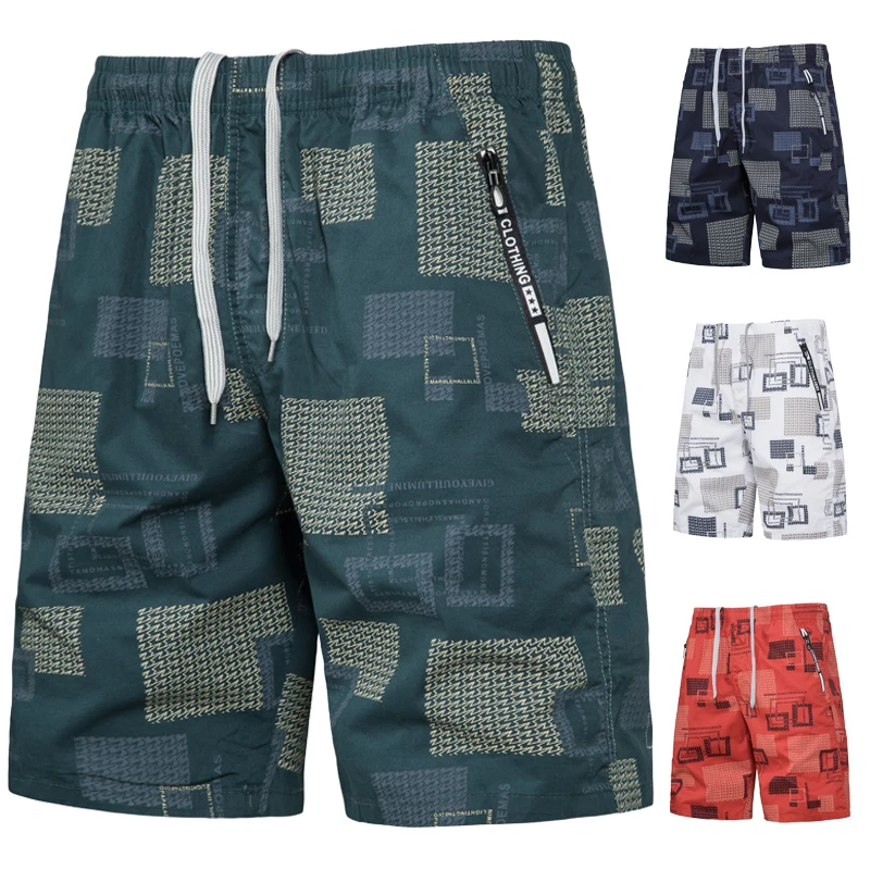 Sommer Strand Shorts mehrere Taschen große Sport Casual Shorts halbe Hose weiß grün Print Shorts Mann Streetwear