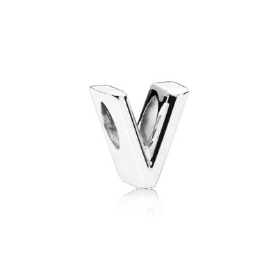 Pandora Letter V Charm In Sterling Silver With Heart Pattern - Grey