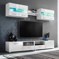 5-tlg. TV-Lowboard TV-Wohnwand-Set - Fernsehschränke mit LED-Leuchten Hochglanz-Weiß BV709129