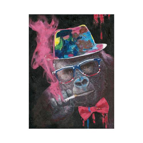 La Casa »Gorilla mit Hut und Zigarette« Ölbild handbemalt 90x120 cm auf Leinwand