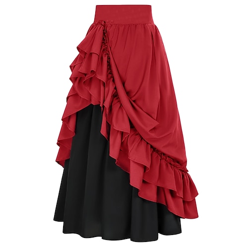 Punk Gothic Mittelalterlich Renaissance Rock Cosplay Kostüm Maxirock Einfarbig Kostüm Damen Keltisch Seeräuber Fantasie Halloween Karneval Maskerade Karneval Alltagstauglich Erwachsene Rock Image