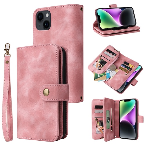 Handy Hülle Handyhüllen Für iPhone 15 14 Pro Max Plus 13 12 11 Pro Max Mini Brieftaschenhülle Reisverschluss Vollschutz Mit Handgelenkschlaufe Retro TPU PU-Leder Image