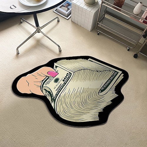 Dollarschein-Teppich, Kunstgeld, kreativer Teppich, gemütlicher weicher Schlafzimmerteppich, Nachttischteppich, Wohnzimmer-Dekorationsteppich, rutschfeste, saugfähige Fußmatten Image