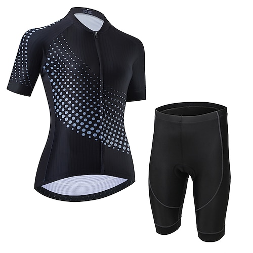 21Grams Damen Radtrikot mit Radhose kurz Trägern fahrradbekleidung set Radtrikot mit Radhose fahrradbekleidung set Kurzarm MTB Mountain Rennrad Weiß Schwarz Schwarz Weiß Punkt Fahhrad Sportkleidung Image