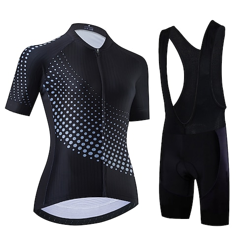 21Grams Damen Radtrikot mit Radhose kurz Trägern fahrradbekleidung set Radtrikot mit Radhose fahrradbekleidung set Kurzarm MTB Mountain Rennrad Weiß Schwarz Schwarz Weiß Punkt Fahhrad Sportkleidung
