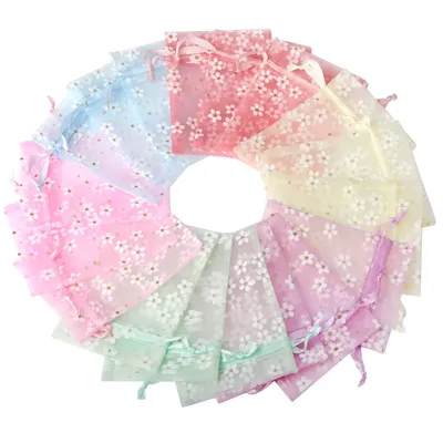 10/20pcs/lot New Organza Gift Bag 10x14cm For Jewelry Flower Drawstring Pouches For Wedding