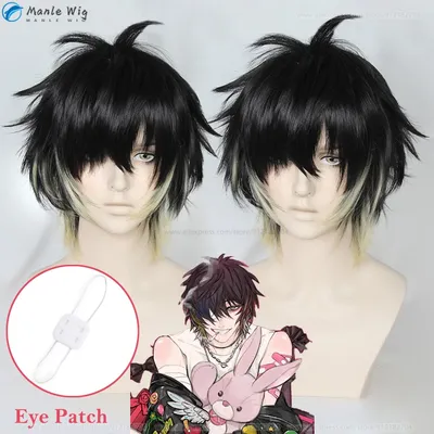 Anime Towa Men Short Black Yellow Cosplay Wig Heat Resistant Halloween Party Wigs + Free Wig Cap