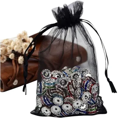 100PCS 4x6 Inch Black Organza Gift Bags with Drawstring Sheer Jewelry Bags Halloween Candy Bags