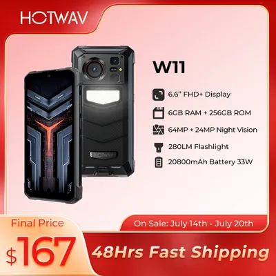 [World Premeire] HOTWAV W11 Rugged Phone 20800mAh 280LM Flashlight 6.6'' FHD+ Smartphone 33W 24MP Night Vision Mobile Phone