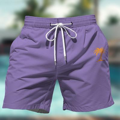 Men's Coconut Tree Colorful Swimming Trunks Board Shorts Swim Shorts Mid Waist Hawaiian Casual Holiday Beach Drawstring with Mesh lining Elastic Waist Designer Clothing Apparel