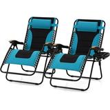 Zero Gravity Chairs Set of 2 XL Oversized Outdoor Anti Gravity Chair Patio Lounge Folding Adjustable Chair with Cup Holder & Padded Headrest Support 400lbs Pacific Blue