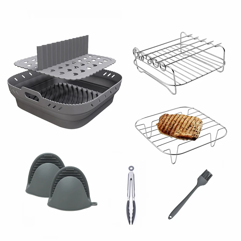Air Fryer Silikon Form Korb Tablett Set Quadrat AirFryer Grill Spieß Rack Ofen Kuchen Backform Liner für Cosori Zubehör Image
