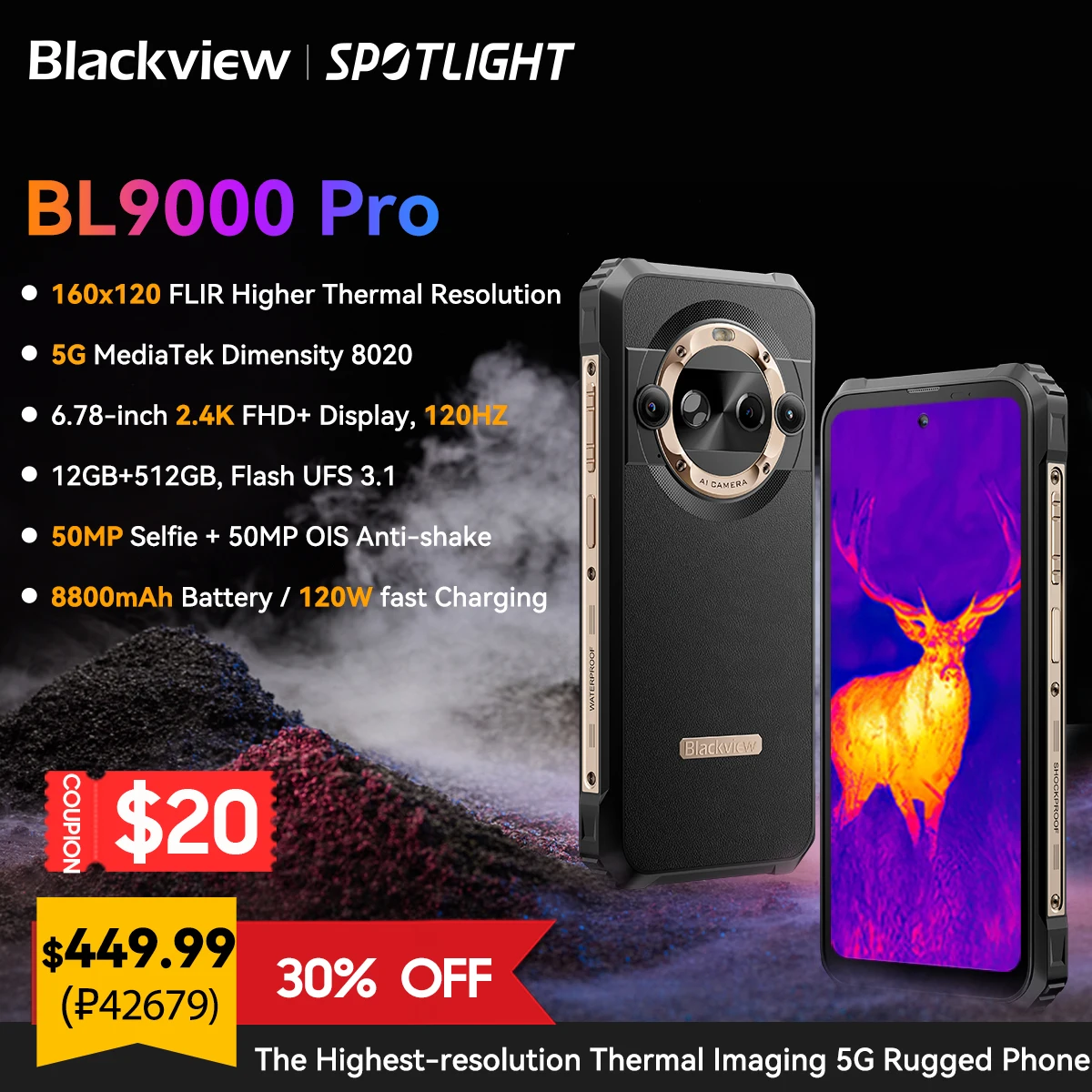 [Weltpremiere] Blackview Bl9000 Pro 5g robustes Smartphone 6.78 ''fhd 12GB 512GB Infrarot-Bildkamera Flir 8800mah Android 14 Image