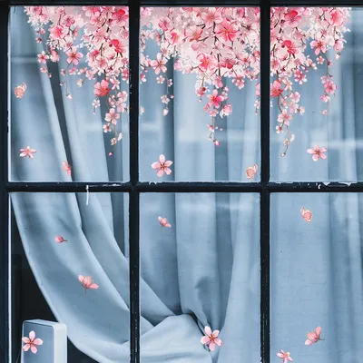 NEU 1 Set statische Fensteraufkleber mit rosa Blume, DIY-Tapete, Wandaufkleber, Abziehbilder, Image