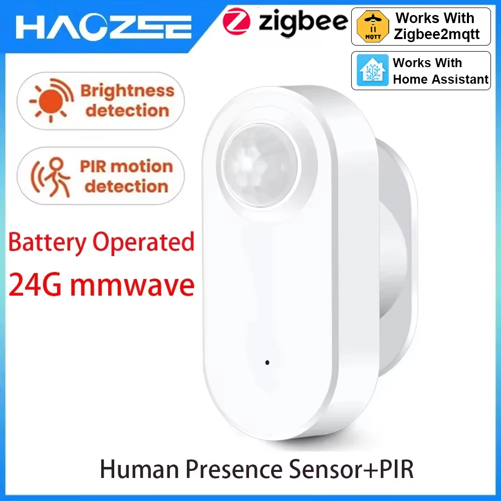 Zigbee Human Presence+ PIR-Bewegungserkennungssensor, Helligkeitsdetektor, batteriebetrieben, unterstützt Zigbee2mqtt Home Assistant Image