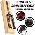 BUCKLOS Forcella con sospensione a molla a olio da 20 pollici 50mm Forcella anteriore per bici pieghevole da viaggio 9 * 100mm Forcella BMX a sgancio rapido Parti di biciclette