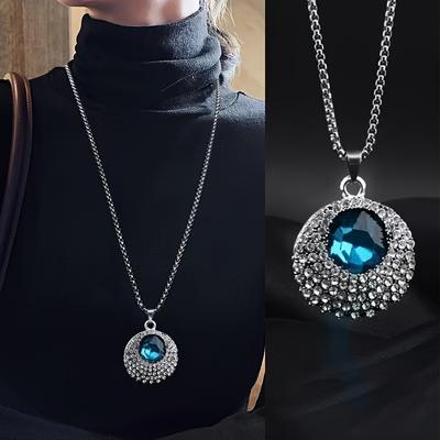 Vintage Gypsophila Long Sweater Chain Necklace Clothes Accessories Jewelry Female Crystal Round Gem Necklace