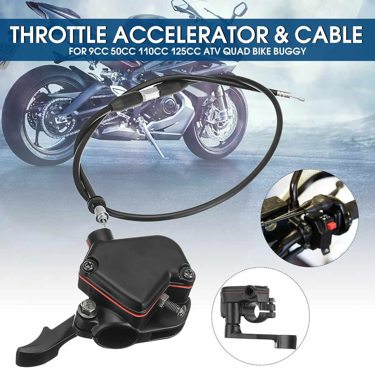 For 9cc 50cc 110cc 125cc ATV Quad Bike Thumb Throttle Accelerator & Lever Controller Throttle Wire Cable Assembly