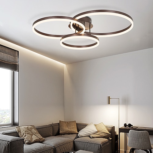90 cm große, dreiflammige Deckenleuchte im Kreisdesign, flache Montage, lackiertes Metall, LED-Beleuchtung, nordisch-postmoderner Stil, geeignet für Ess- und Wohnzimmer, 110–120/220–240 V Image