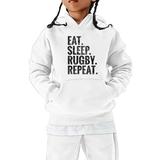 Baby Sweatshirt Child Kids Rugby Football Letter Prints Retro Sports Hooded Pullover Tops With Pocket Girls Hoodie White 3 Years-4 Years