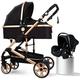 Stroller Baby Carriage Stroller for Newborn, Adjustable High View Baby Pram Stroller Pushchair Removable Bassinett Buggy Toddler Strollers with Reversible Seat, Foot Cover