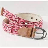 Free People Accessories | Free People Moving To Mars Handmade Belt Pink + Red Cotton Small /Medium | Color: Pink/Tan | Size: Os