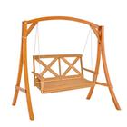 COSTWAY 2 Seater Garden Swing Chair Set, Solid Wood Patio Swing Bench Loveseat Chair with Stand Frame, Outdoor Porch Hanging Swing Seat and Stand for Patio, Garden and Backyard(Swing Chair+Frame)