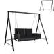 SFAREST 2 Person Seater Swing Set, Rattan Swing Bench and Frame with Cushions, Porch Swing Loveseat and A-Shaped Swing Stand for Patio Garden (Swing Chair with Black Cushions+Stand)