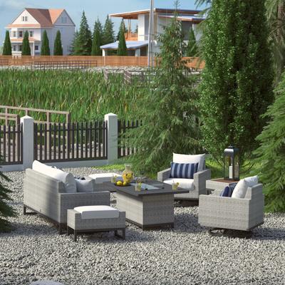 Milo Gray 7 Piece Sunbrella Outdoor Patio Motion Fire Set - 78" W x 32" H x 33" D