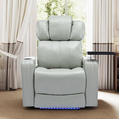 Leather Electric Home Theater Recliner with Cooled Cup Holders, Bluetooth, LED Lights, Charging, Tray, Armrest Storage