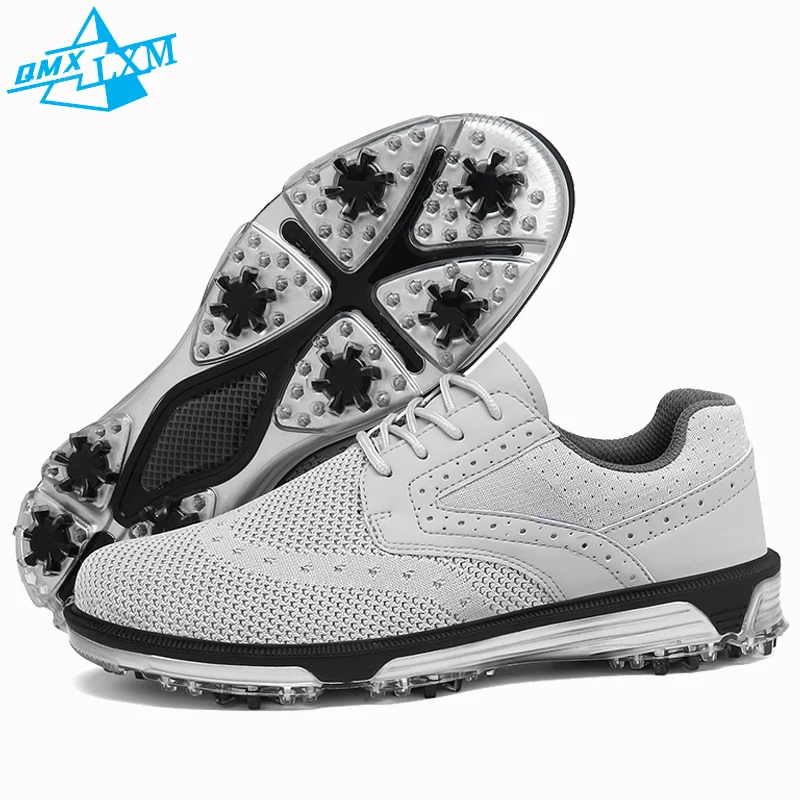 LiXingMing Golfschuhe Herren Grau Große Größe bis 48 # Atmungsaktive Stollen Golf Sportschuhe Teenager Training Golf Coach Sneakers