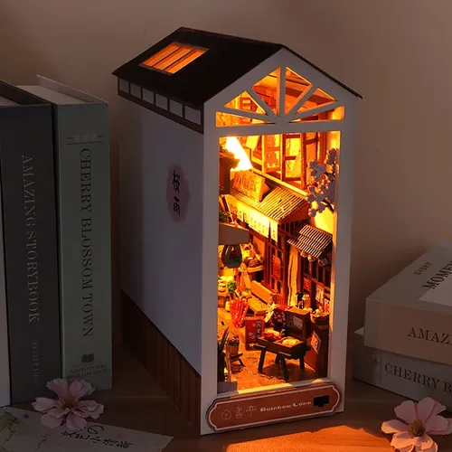 DIY Buch Ecke Kit Regal Einsatz Miniatur Puppen häuser 3D Puzzle Holz Bücherregal Zimmer Puppenhaus