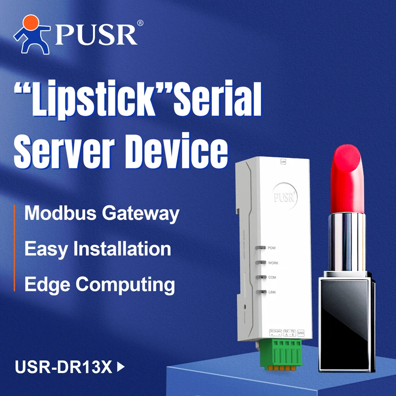 PUSR „Lipstick“ Größe DIN-Schiene Seriell RS485 RS232 zu Ethernet Modbus RTU zu TCP Gateway Unterstützt Edge Computing MQTT USR-DR132/134 Image