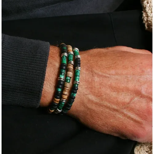 Mann Set Malachit Kokosnuss/Boho grün schwarz Kokosnuss Perlen Armband