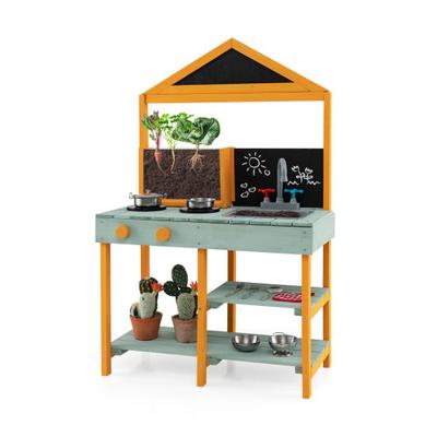 Costway Kids Kitchen Playset with Root Viewer Planter and Rotatable Faucet