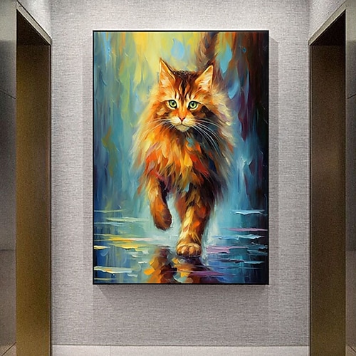 handgemaltes buntes schönes Adler-Vogel-Katze-Ölgemälde, modernes Design, Heimdekoration, Leinwand, handgefertigtes Wandkunstbild als Geschenk (kein Rahmen) Image