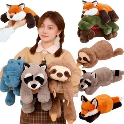45-70cm Super Soft Lazy Fluffy Plush Stuffed Animals Plushie Raccoon Fox Crocodile Sloth Hug Throw