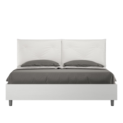 Doppelbett mit Stauraum, Doppellift, 160x190 cm, weißes Eschenholz, weiße Kunstlederkissen, Egos Appia