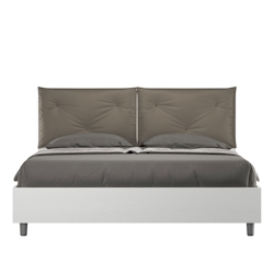 Doppelbett mit Stauraum, Doppellift, 160x190 cm, Eschenholz weiß, Kunstlederkissen, Cappuccino Egos Appia