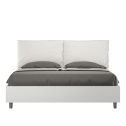 Doppelbett mit Stauraum, Doppellift, 160x190 cm, weißes Eschenholz, weiße Kunstlederkissen, Egos Antea