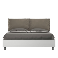 Doppelbett mit Stauraum, Doppellift, 160x190 cm, weißes Eschenholz, cappuccinofarbene Kunstlederkissen, Egos Antea
