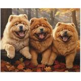 Wooden Puzzles - Dogs in Forest Chow Chow Dogs in Autumn Park-Jigsaw Puzzle 500 Pieces for Adults and Kids Card Game Cute Animals Large Puzzle Educational Games Decompression Toys Best Gift