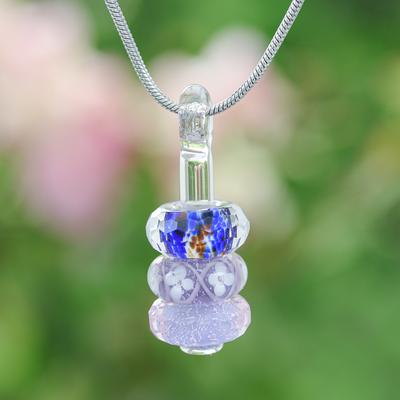 Enchanted Amulets,'Floral Purple and Blue Glass Be...