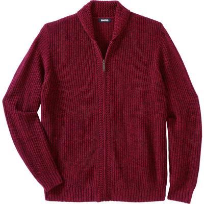 Men's Big & Tall Shaker Knit Zip-Front Cardigan by KingSize in Rich Burgundy Marl (Size XL)