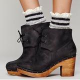 Free People Shoes | Free People I’m With A Dreamer Leather And Wood Lace Up Clog Boot | Color: Black/Brown | Size: 8