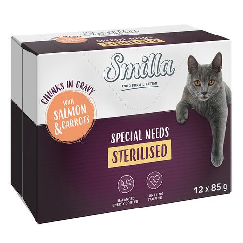 Sparpaket 24 x 85 g Smilla Häppchen mit Gemüse - Sterilised mit Lachs und Karotten