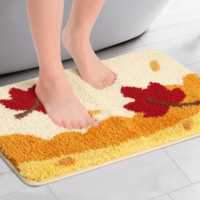 Soft Bath Rugs, Non-Slip Bathroom Rug Botanical Pattern Bath Mat Water Absorbent Thick Shaggy Floor Mat